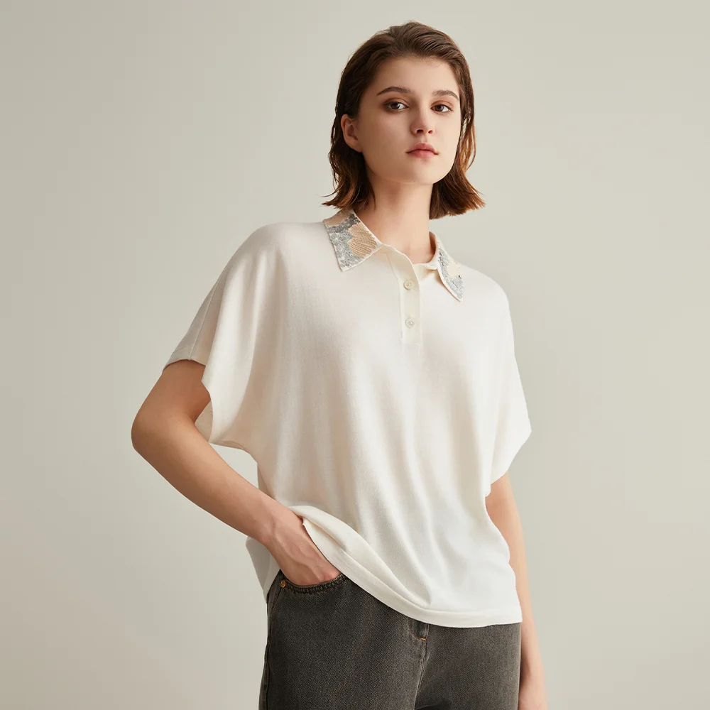 BC629 Ladies Clothes For Women Luxury Women\'s Clothing Merino Wool Pullover Sweaters Woman Silk Cloth Woolen Sequin Polo Shirt