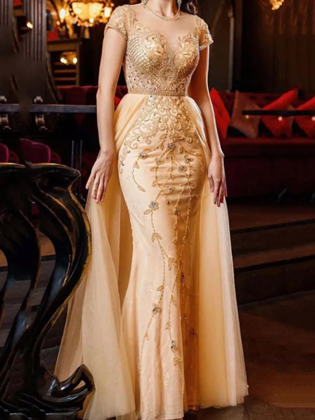 

Customized Luxury Beads Evening Dress O-Neck Mermaid/Trumpet Birthday Formal Bridal Engagement Party Prom Gala Gowns 2025