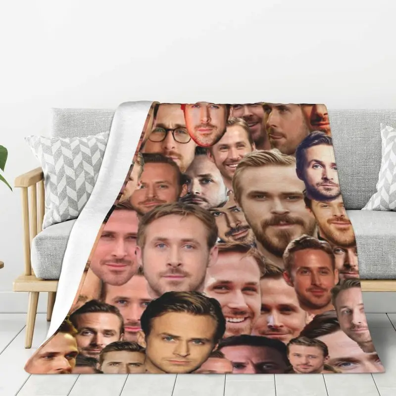 Custom Canadian Musician Ryan Gosling Collage Blanket Warm Fleece Soft Flannel Throw Blankets Bedroom Couch Home Spring Autumn