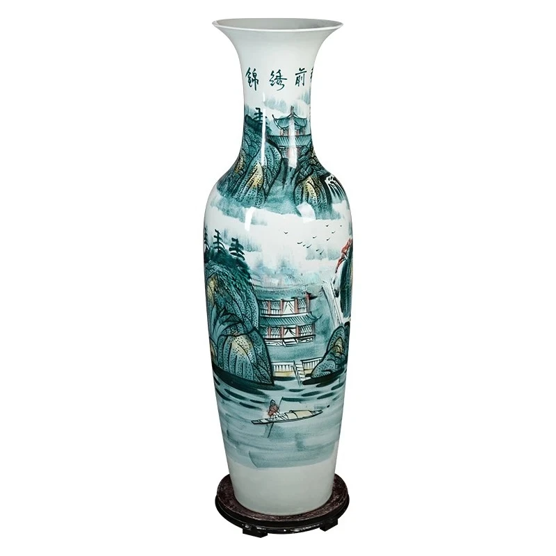 

Jingdezhen ceramic hand-painted vase floor-to-ceiling large opening gift decoration ornament