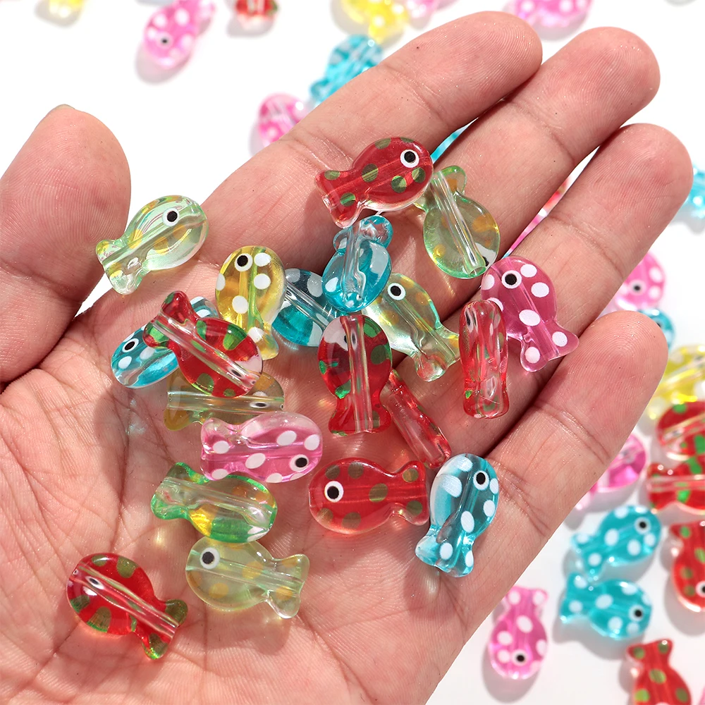 20 Stück transparente, bunte, 13 x 20 mm große, niedliche Fisch-Acryl-Abstandsperlen für DIY-Schmuckanhänger, Schlüsselanhänger, Bastelzubehör – Detail 10