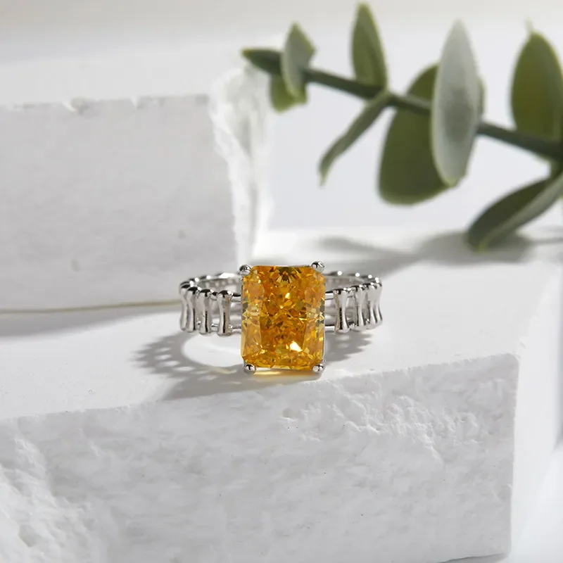 Douyin Live S925 sterling silver ice flower cut ring women's high carbon diamond Ledian cut colored treasure ring European