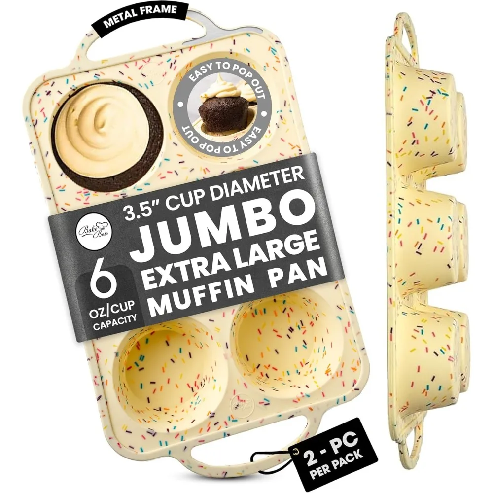 

2-Pack Large Silicone Muffin Pan, 6-Cup Non-Stick Baking Tray, BPA-Free & Dishwasher Safe