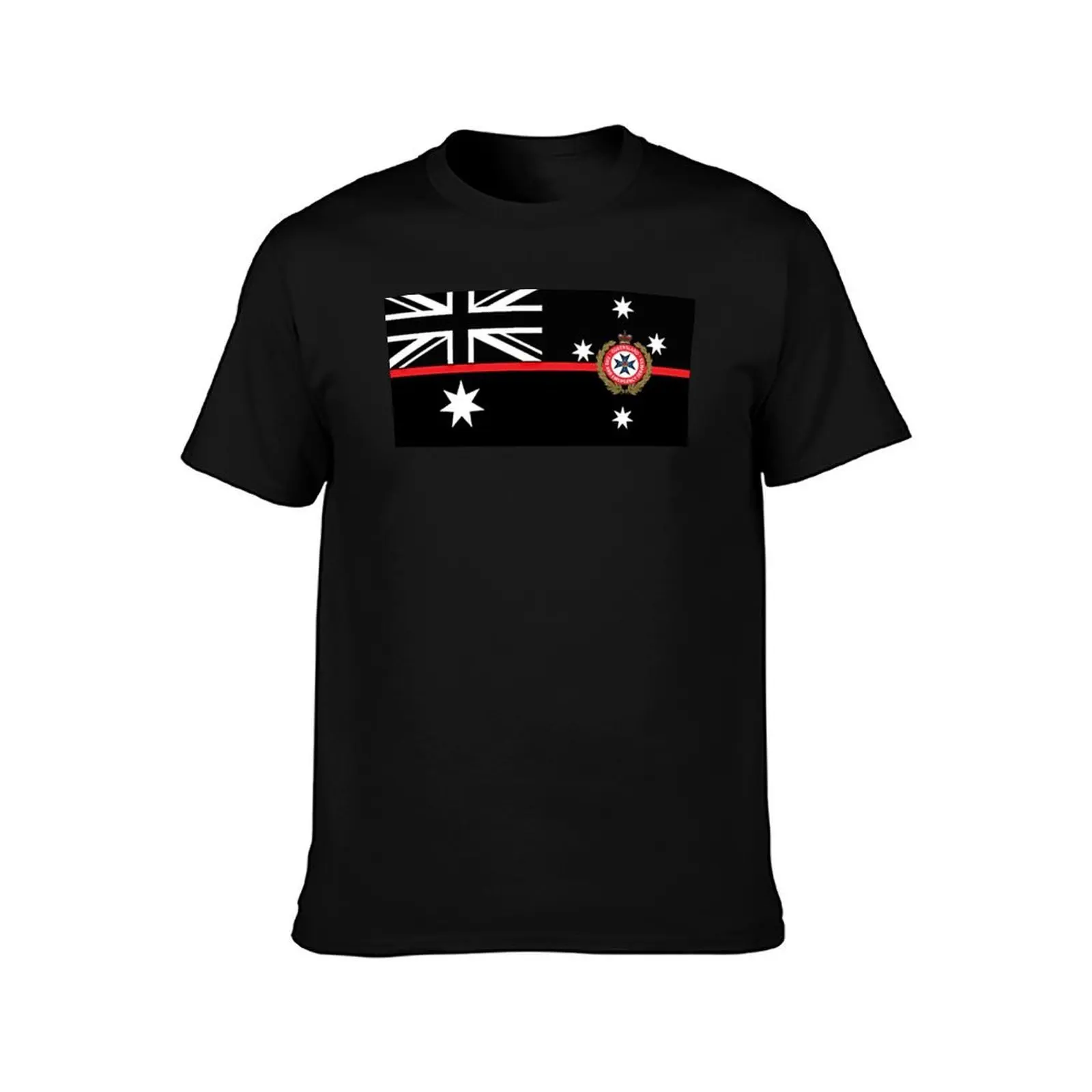 QFS Australian Thin Red Line Flag -Black & White T-Shirt, Summer Casual Cotton Tee, Oversized Streetwear Tops, Unisex Men Women