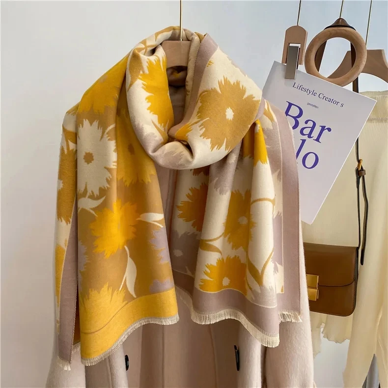 Thick Blanket Winter Warm Scarf for Women Fashion Floral Print Cashmere Shawl Wraps Pashmina Scarf Stoles Bufanda Female