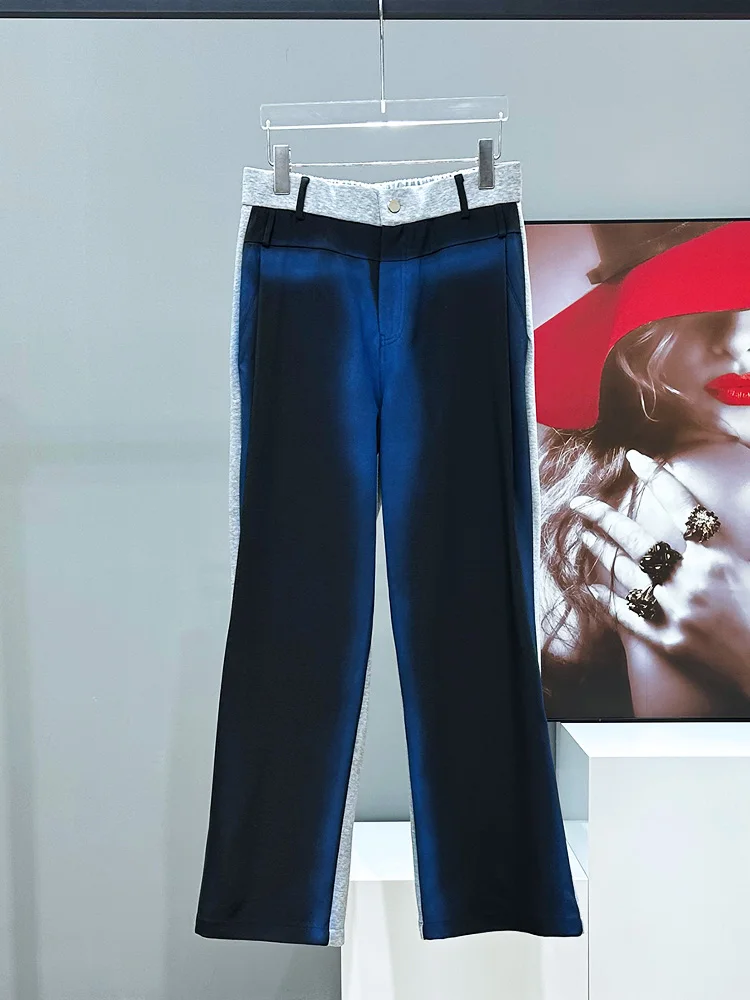 

Casual Spray Painted Drapey Loose Straight Leg adient Color Blo Men's West Pants Cool Sle Youth ular Spring Faion