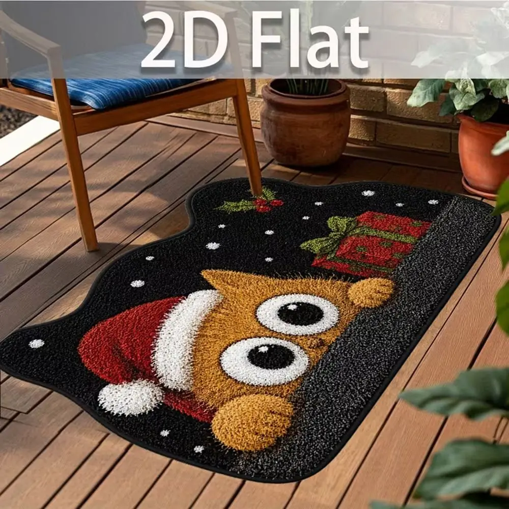 Cartoon Non-Slip Cat Area Rug Anti-fouling Soft Home Decor Carpet 2D-Flat 3D Pattern Christmas Door Mat for Home Decoration