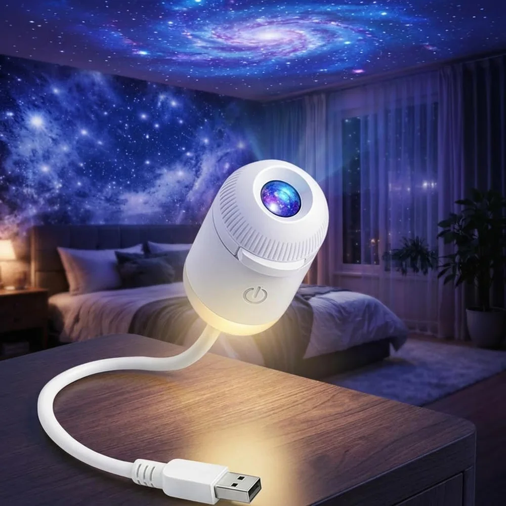 24 Slides Rotatable Galaxy Starry Sky Projector Portable Car Home Decor 2-in-1 Wiring-free Led Atmosphere Lamp Adult Gifts