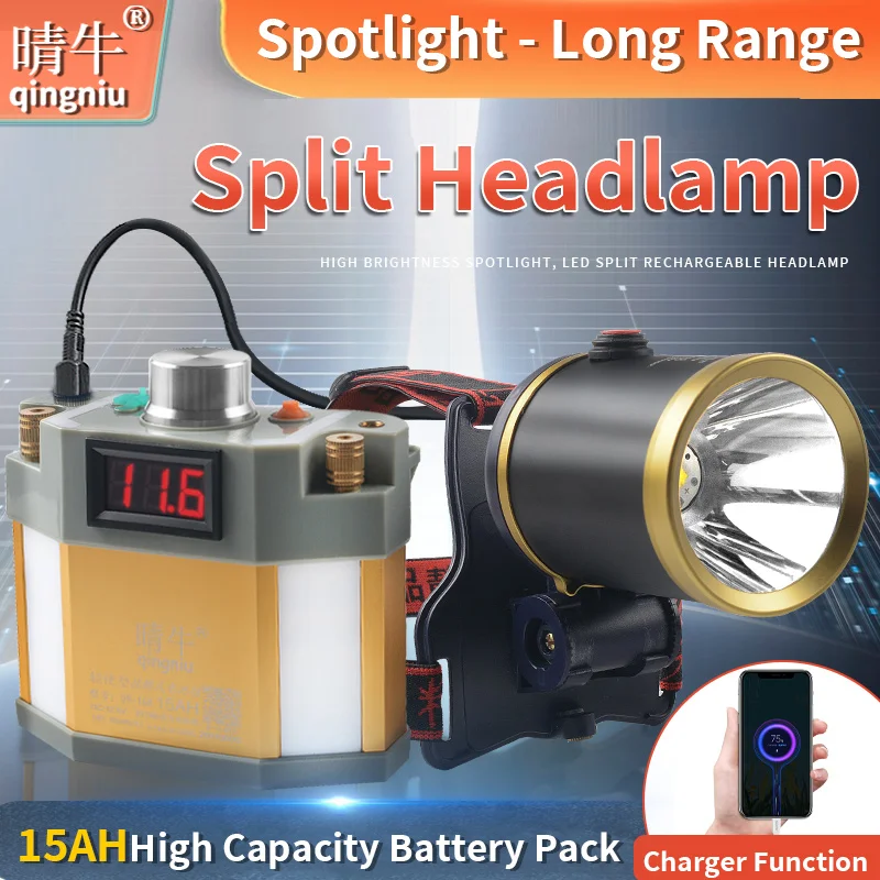 Portable Rechargeable Multi-functional Focus Long Range LED Split Waist Hanging Headlight