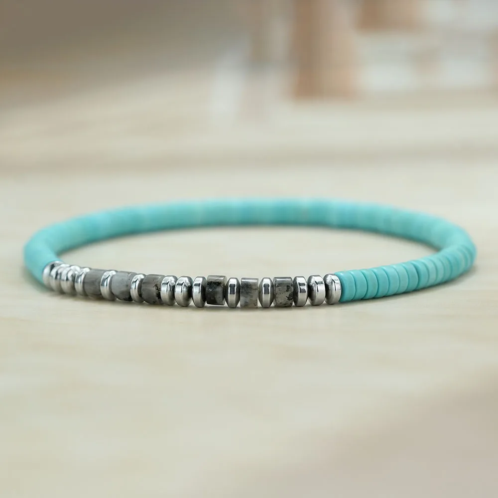 Natural Blue Howlite Beads Bracelet Unisex 5 Colors Options Emperor Stone Hematite Beaded Braslet Casual Holiday Couple Jewelry