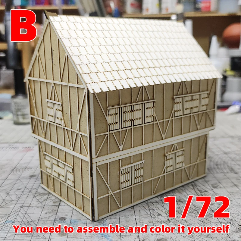 Architektonisches Modell zum Zusammenbauen, Sandtisch, Europa, ländliches Haus, Gebäude, Villa, Bungalow, Diorama, Maßstabsmodellbausatz 1/72 – Detail 6