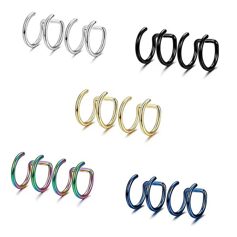 2 pezzi in acciaio inossidabile 316L Clip on Ear Cuffs Helix cartilagine orecchini anello per labbra finte anello Labret Non Piercing per donna uomo