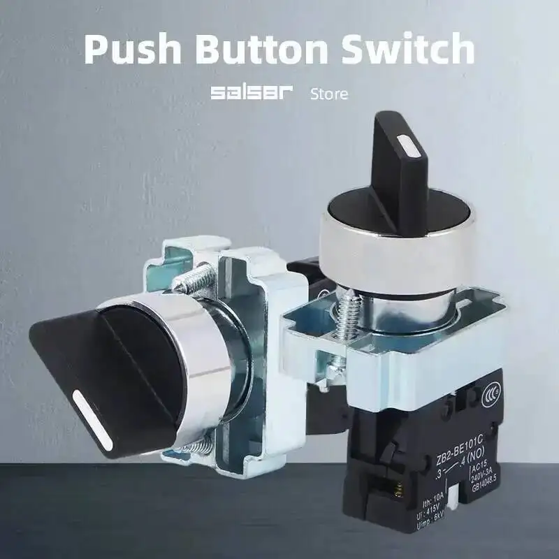 Rotary Knob Button Switch BD21 BD31 Self-locking/Reset ZB2 Selector Brass/Silver Contact 22mm Mounting XB2-BD Series