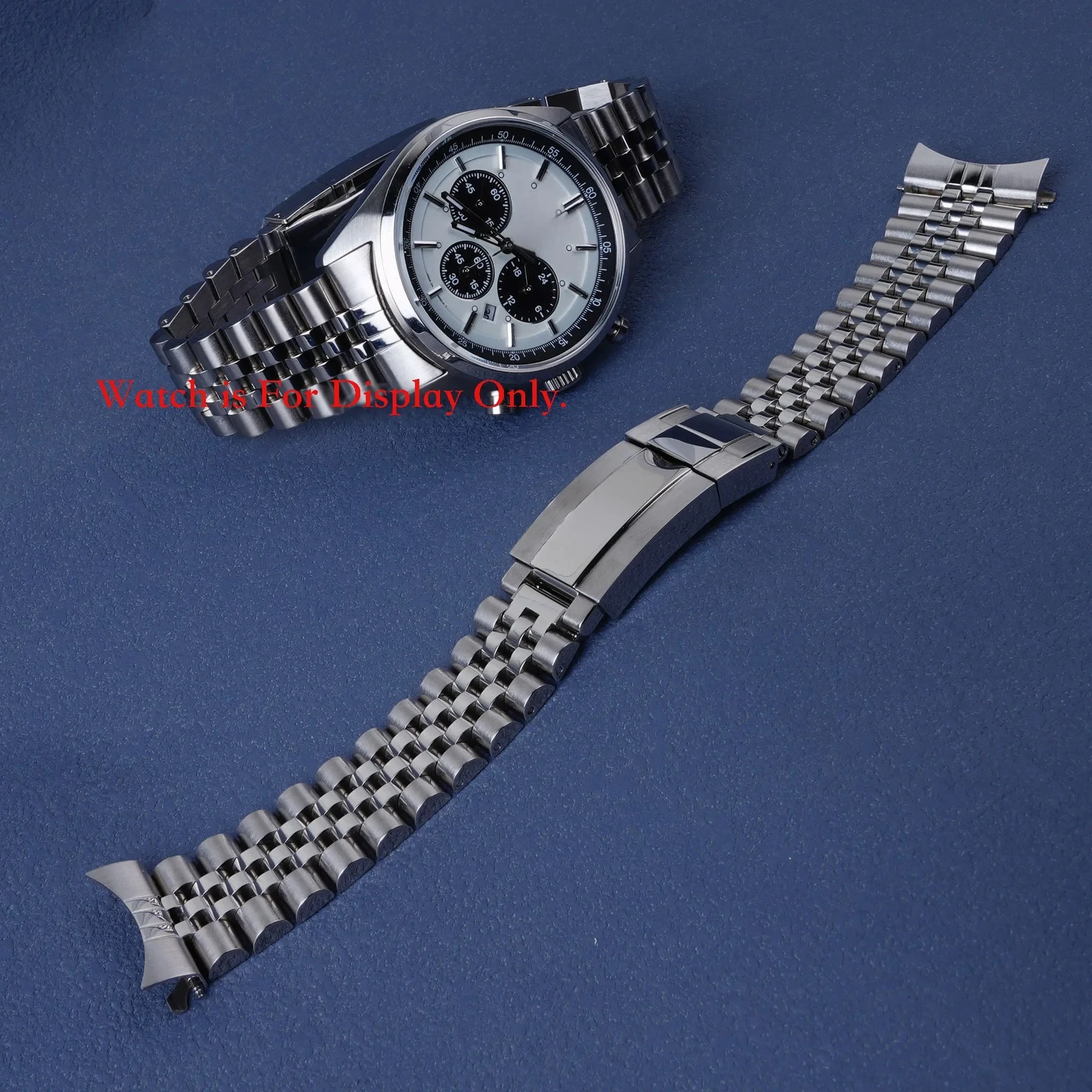 For Orient Neo 70's Solar Panda with Solid Screw Link Strap and Oyster Deployment Clasp By Rolamy 22mm Silver Jubilee WatchBand