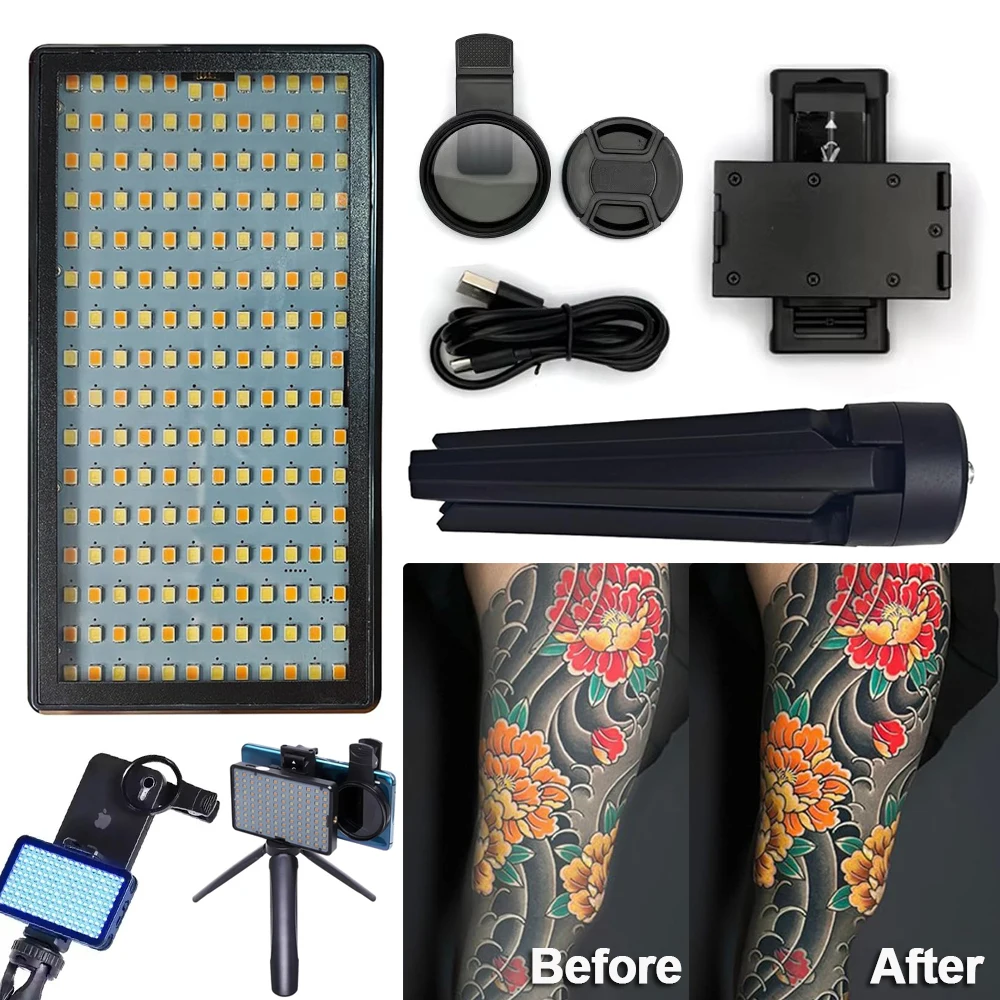 

Tattoo Fill Light 120 LED Tattoo Reduce Reflected Light with 52mm CPL Filter Lens Portable Polarized Fill Light for Any Phone