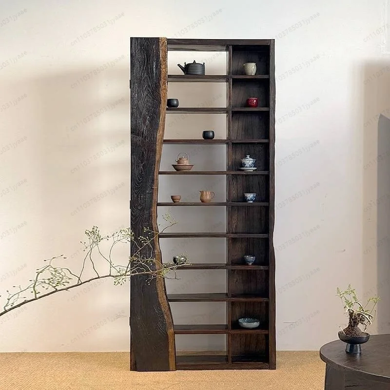 Wabi Sand Wind Bogu Rack Solid Wood Old Elm Storage Rack Wood Teacup Rack Duobao Pavilion Wall Hanging