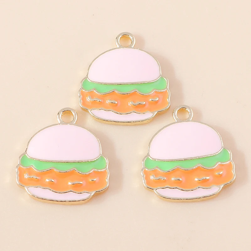 20 Stück 15x17mm Niedliche Lebensmittel-Anhänger, Emaillierte Hamburger-Charms für Schmuckherstellung, Anhänger, Halsketten, Ohrringe, Armbänder, DIY-Bastelarbeiten, Geschenke – Detail 4