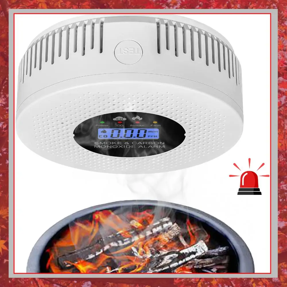 

2 in 1 Fire Alarm Smoke Detector with LCD Display Carbon Monoxide Alarm Powered by Battery for House Apartment Kitchen