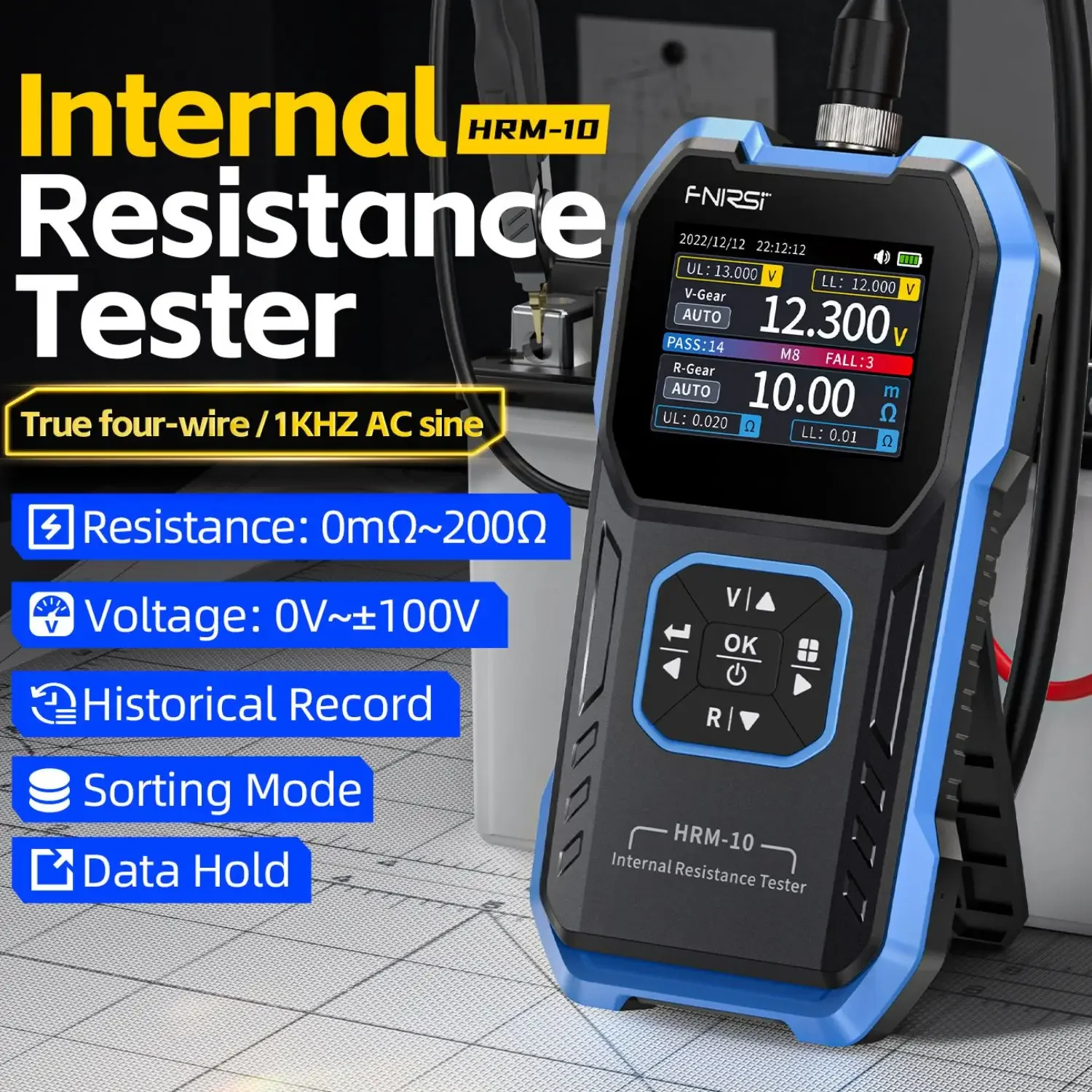 

FNIRSI HRM-10 Battery Voltage Internal Resistance Tester 18650 High-precision AC Acid Lithium Lead Car Battery Capacitor Tester