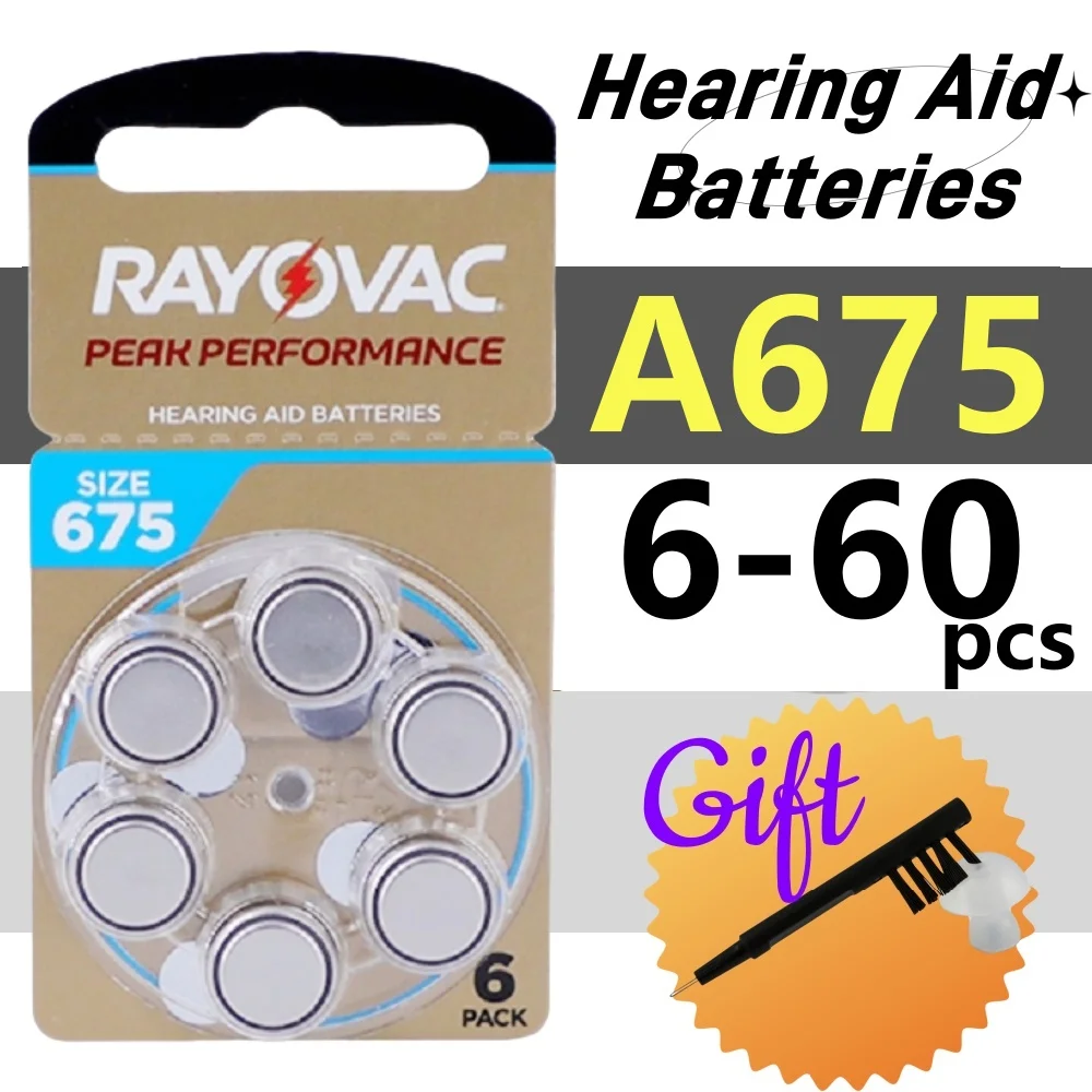 Hearing Aid Batteries 24-60 pcs A675 Rayovac Peak Zinc Air Hearing Aids Battery 1.45V For BTE CIC RIC OE Hearing Aids Batteries