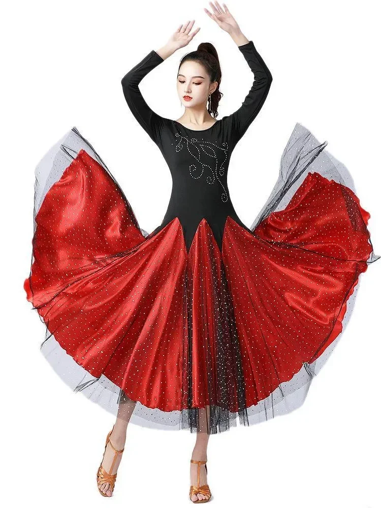 Vestido de baile de salón de alta calidad para mujer, ropa de actuación, vestido de vals de Tango estándar moderno, mangas cortas