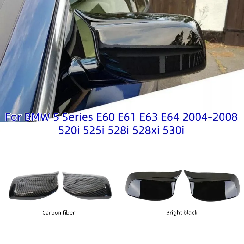 

For BMW 5 Series E60 E61 E63 E64 2004-2008 520i 525i 528i 528xi 530i Rearview Mirror Cover Cap Carbon Fiber / Black