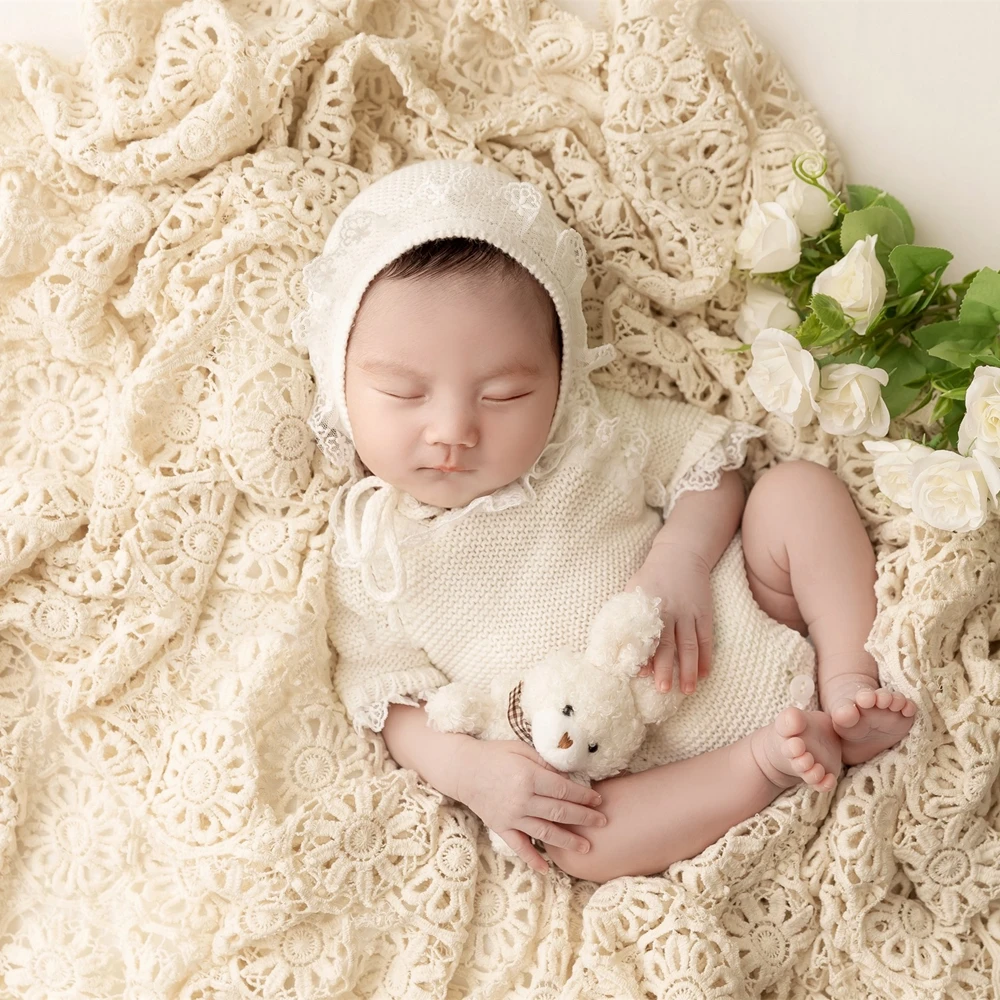 Lace Baby Blanket Newborn Photography Props Cotton Newborn Posing Backdrop Long Fotoshooting Layer Baby Photography Accessories