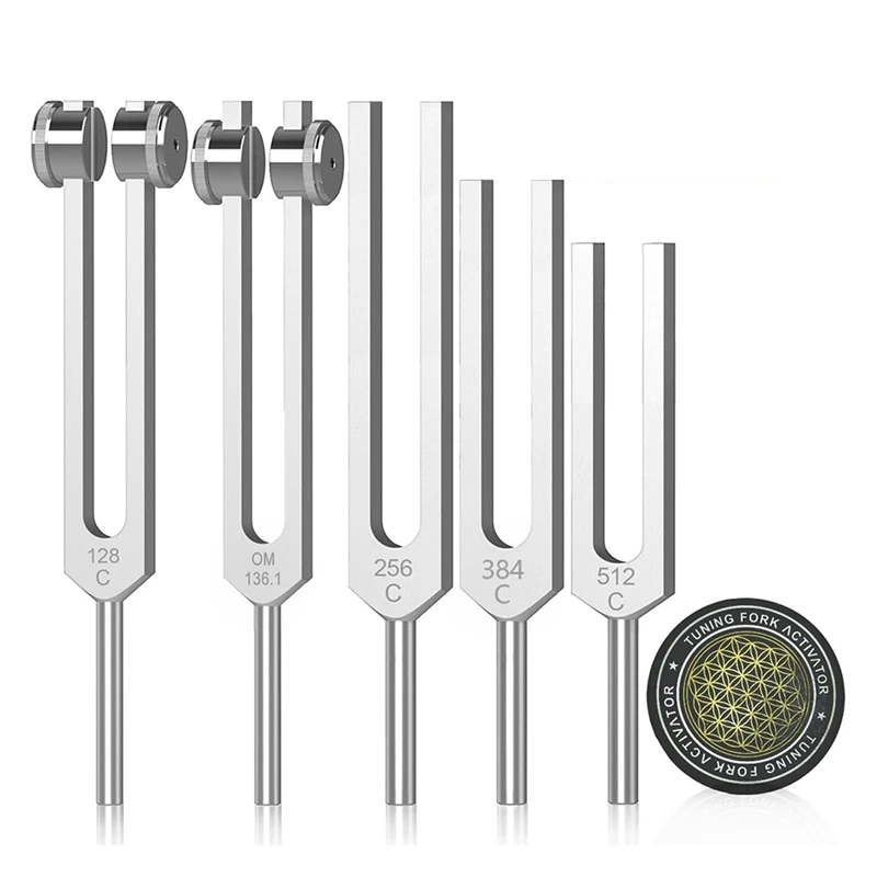

Tuning Forks For Healing Set 128Hz,136Hz,256Hz, 384Hz ,512HZ & Hockey Puck Activator For Healing,Sound Therapy,Keep Body