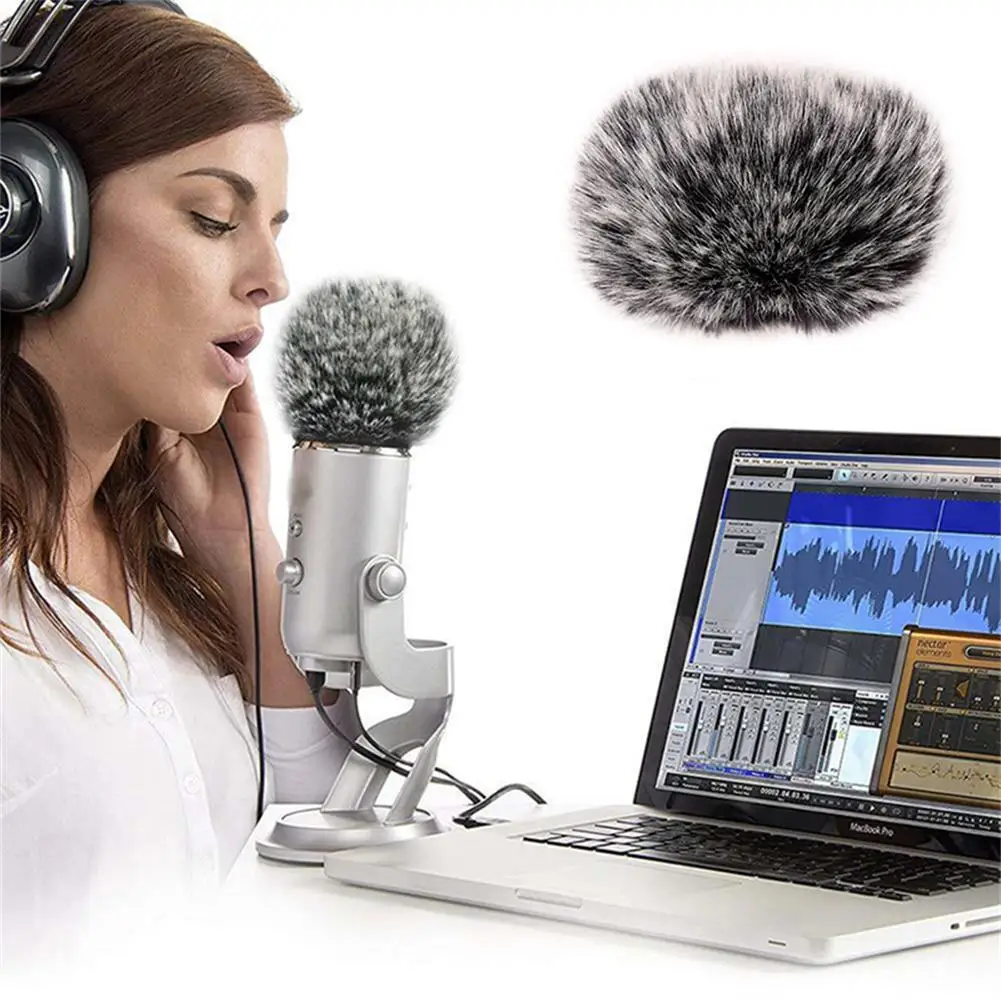 Plush Microphone Cover Windscreen Fluffy Artificial Fur Sleeve Compatible for Blue Yeti Condenser Microphone Reduce Noise