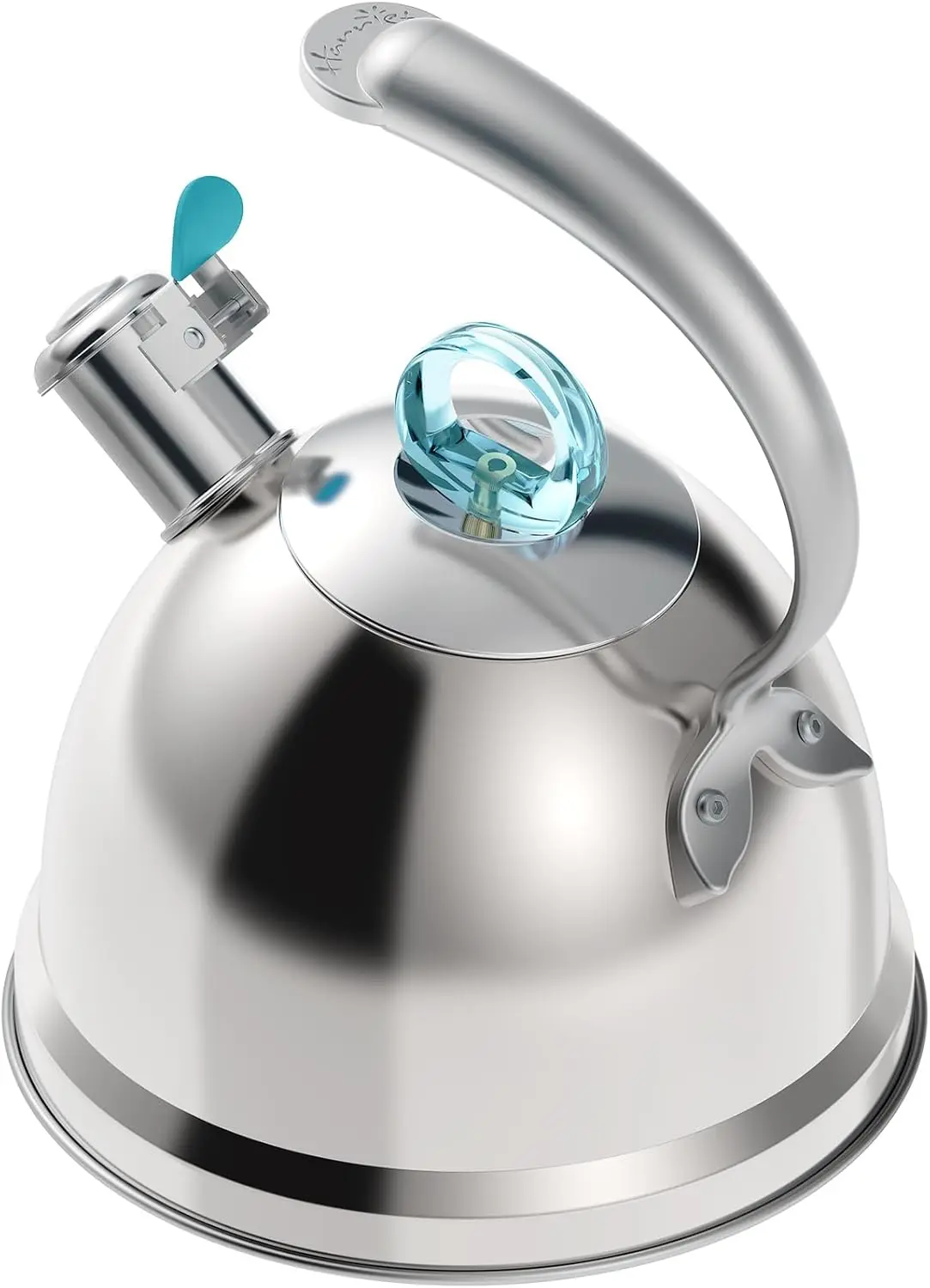 

Tea Kettle Stovetop, 2.5 Quart Whistling Stainless Steel Tea Pot, 3-Layer Base, Unique Ergonomic Handle, Includes Pot Holder & M