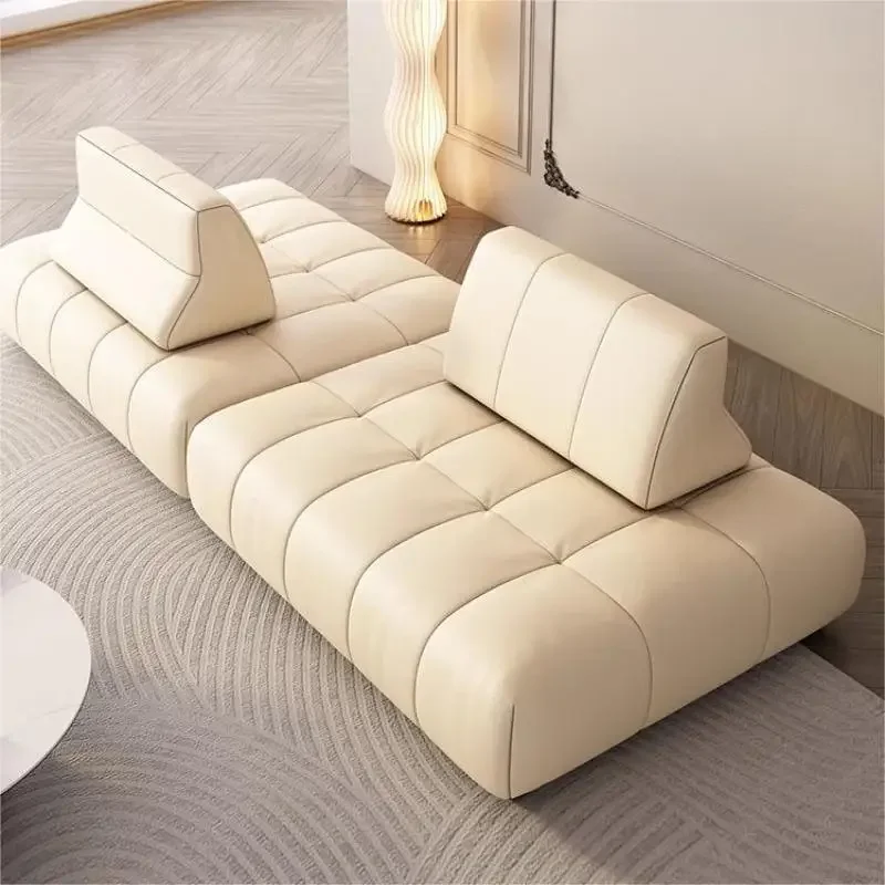 Italian minimalist leather sofa Top layer cowhide module Removable backrest sofa Living room sofa combination