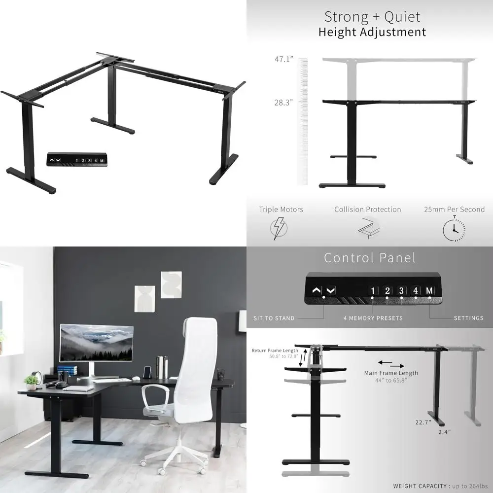 مكتب قائم كهربائي مريح على شكل حرف L مع تعديل ارتفاع المحركات المتعددة والتحكم في أزرار الضغط #1