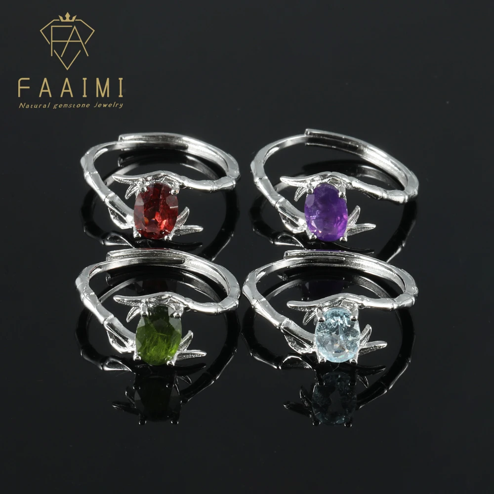 

1 шт., 100% натуральный гранат, аметист, топаз, перидот, драгоценный камень для женщин, регулируемое серебряное кольцо с медным покрытием для вечеринок и подарков
