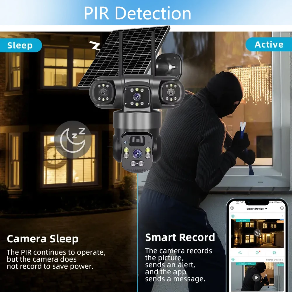8K 15MP 3 Lens 3 Screens Wifi Or 4G Sim Solar Camera Outdoor Surveillance Wireless Cctv PTZ IP66 Security Solar Panel Cameras