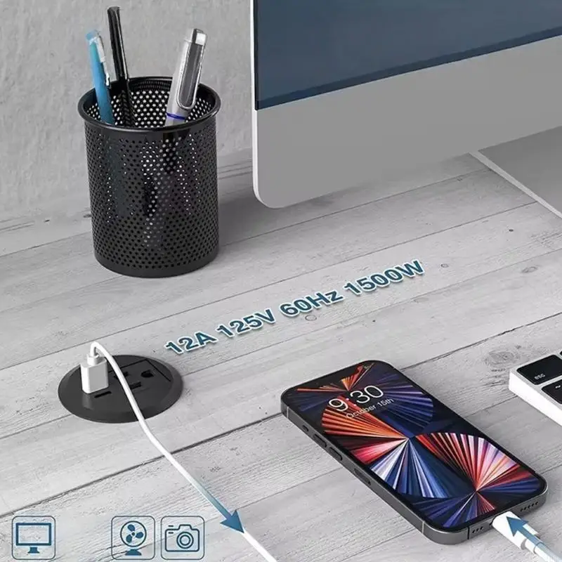103F PD18W USB C Fast Chargers Desk Mounted Power Outlet With 1AC US Plugs, USB A 10W USB C 18W 2M Cable Overloads Protections