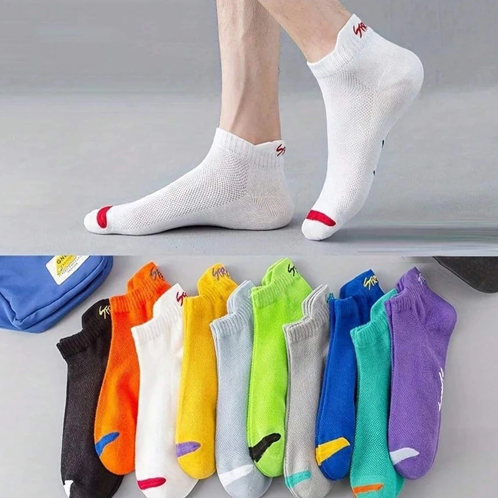 5/10/20/30 Pairs Men Ankle Socks Fashionable Letter Sports Style Odor Proof Sweat Absorbing Breathable Invisible Running Socks