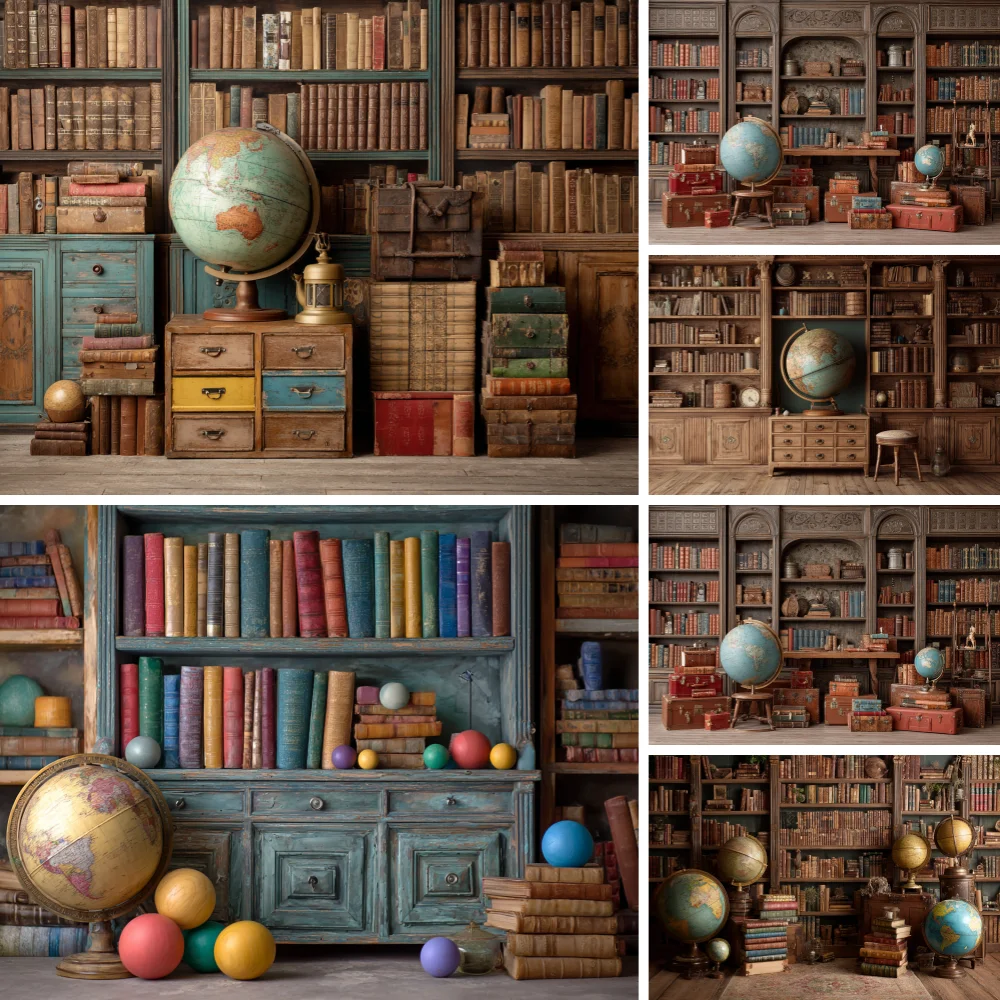 

Photography Background Back to School Chalkboard Vintage Globe Classroom Kids Birthday Portrait Decor Backdrop Photo Studio