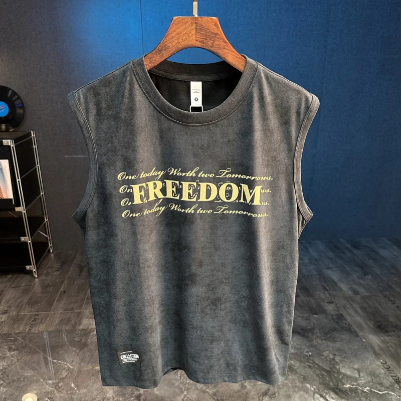 

2025 Summer New Sports Fitness Loose Tank Top Men's Sleeveless T-shirt Trendy Versatile Casual Top
