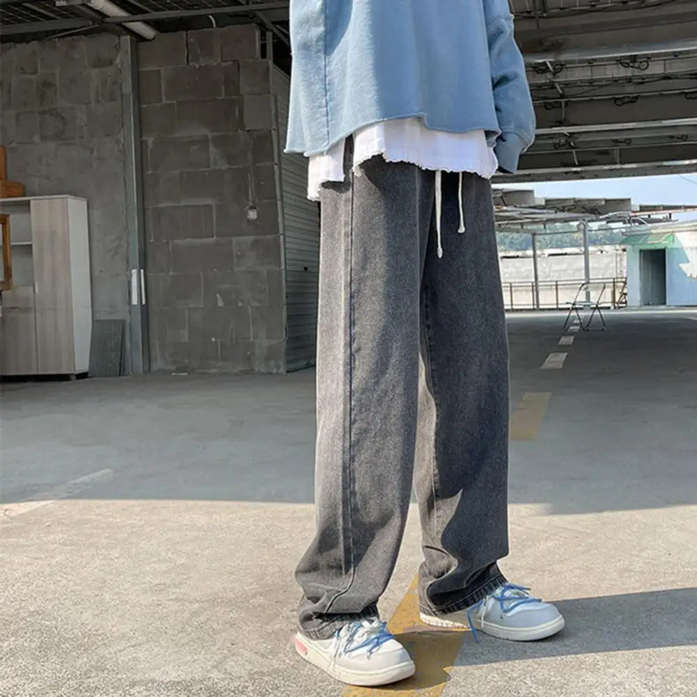 

Hip Hop Wide Leg Denim Cargo Pants Korean Loose Straight Baggy Men's Denim Trousers Streetwear Skateboard Neutral Denim Jeans