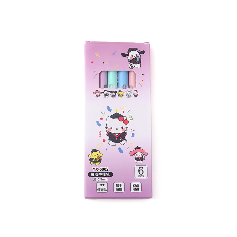 6Pcs Cute Cartoon Sanrio Gradient Neutral Pen Kawaii Cinnamoroll Kuromi Melody Gel Pen Student Stationery Writing Pen