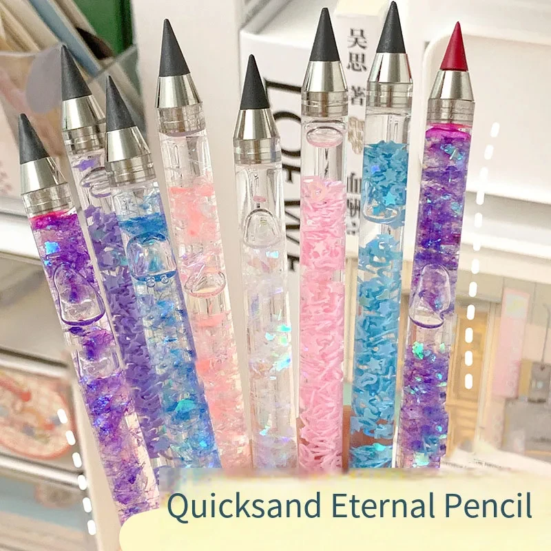 Erasable Quicksand Black Eternal Pencil, lápis de escrita ilimitados, canetas para crianças, material de arte escolar