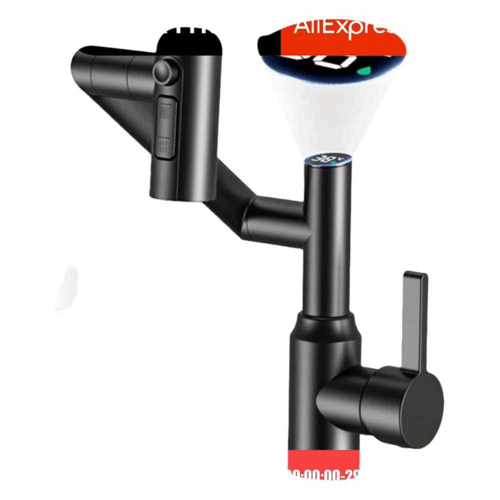 

Stainless Steel Universal Rotation Faucet Temperature Display Ceramic Disc Valve Core Digital Display Faucet Rotatable Desig