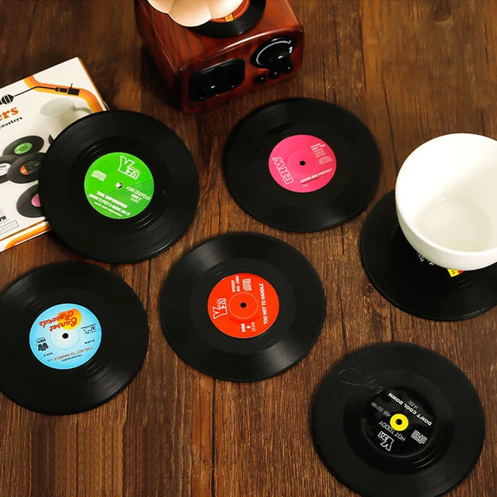 6/12pcs Retro Vinyl Record Cup Coaster Anti-slip Coffee Coasters Heat Resistant Music Drink Mug Mat Table Placemat Home Decor