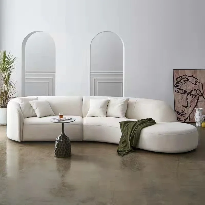 Factory Direct Luxury Sofa Set Living Room Modern Curved Sofa I Shape Lamb Wool Fabric Home Half Round Sofa