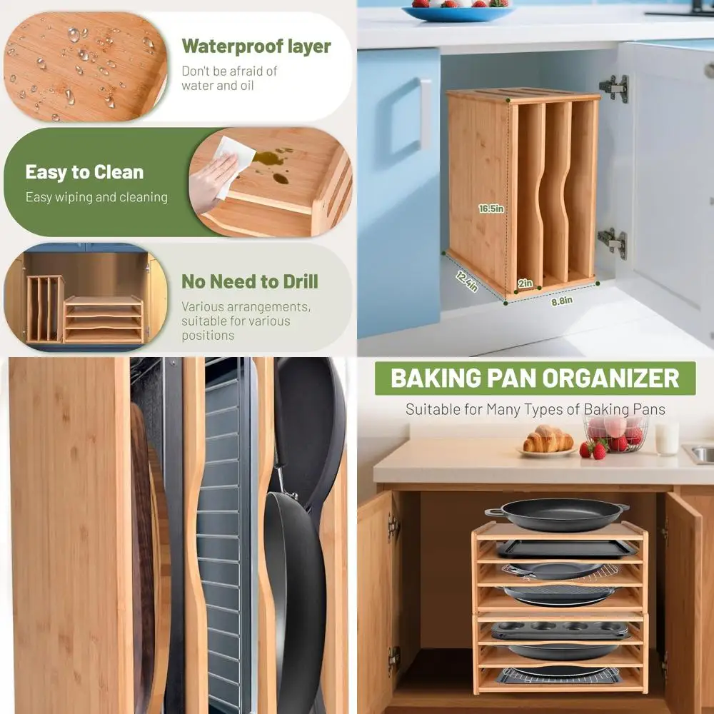

4-Tier Bamboo Kitchen Organizer: Store Heavy Pans, Sheets, Boards & Documents