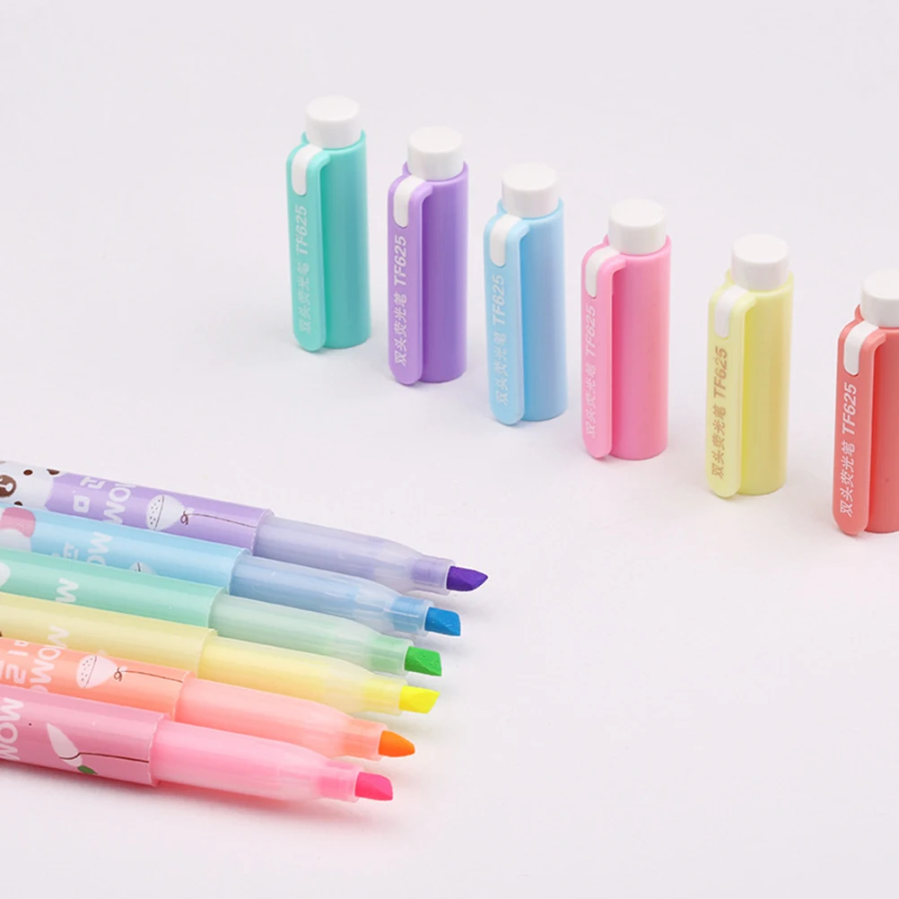 

6 Pcs Double Ended Highlighter Pen Watercolor Fluorescent Pens Marker Markers Highlighters