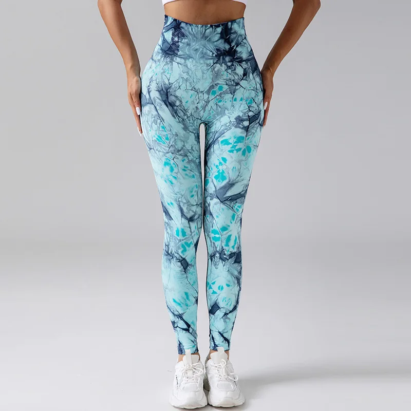 Seamless Tie Dyed Leggings Push Up Yoga Tight Women Pants Drift Printed High Waist Workout Tourse Sports Running Fitness Pants