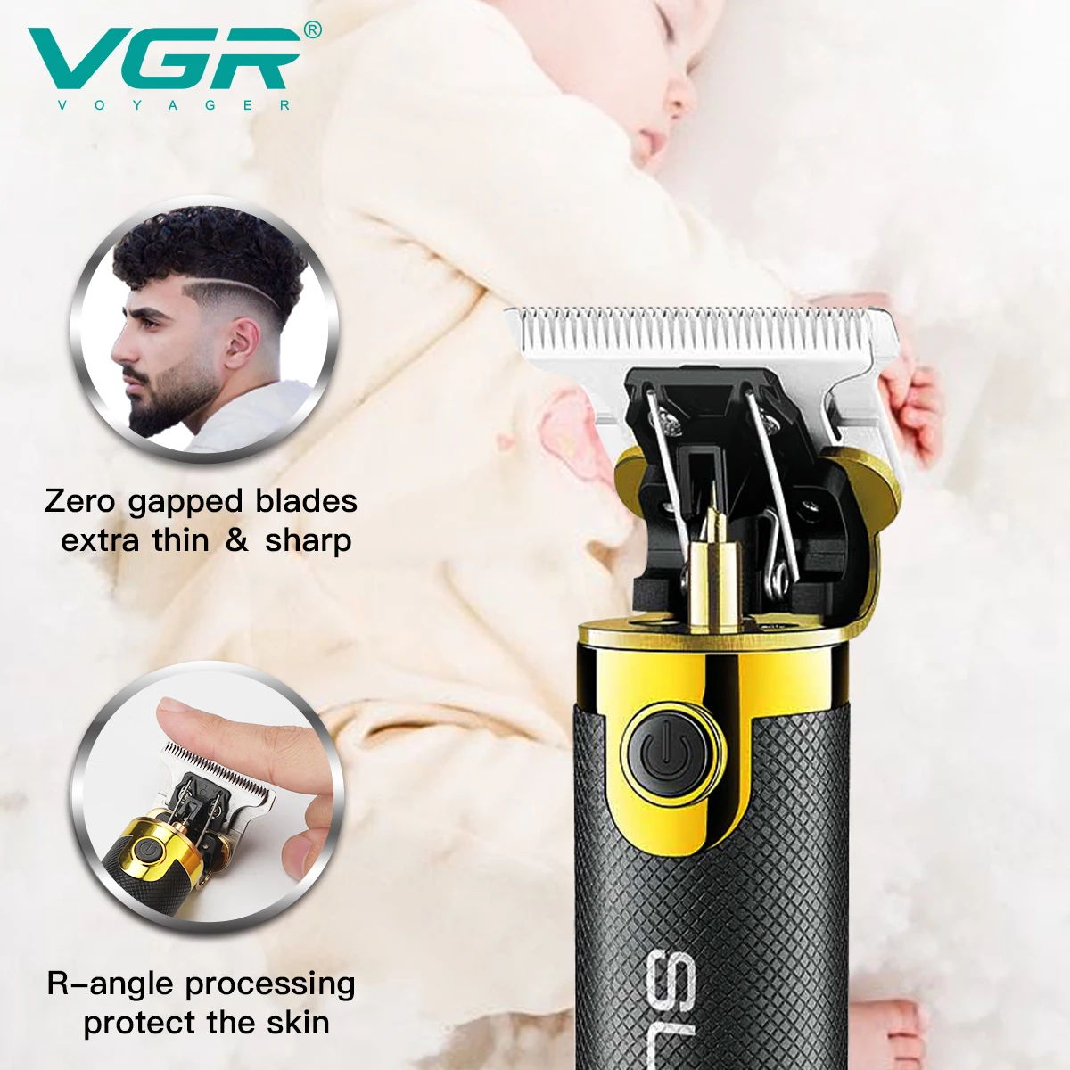 VGR Zero 0mm Blade Professional Hair Trimmer For Men Face Beard Hair Clipper Mustache Electric Hair Cutting Machine Rechargeable