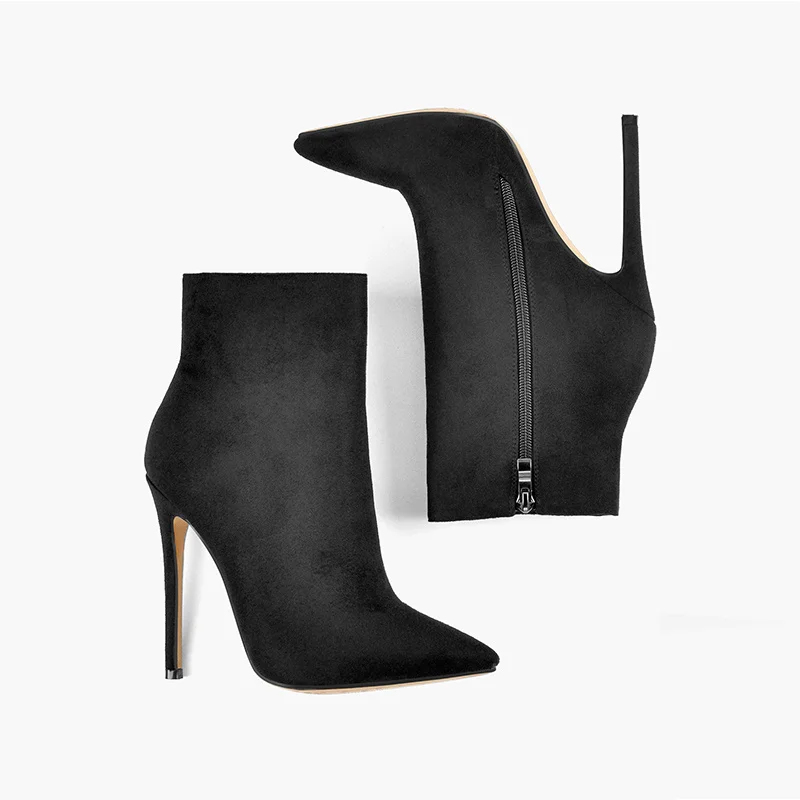 Onlymaker  Female Pointed Toe High Heels Ankle Boots Stiletto Side Zipper Black Red Suede Shoes Plus Size Booties view 6