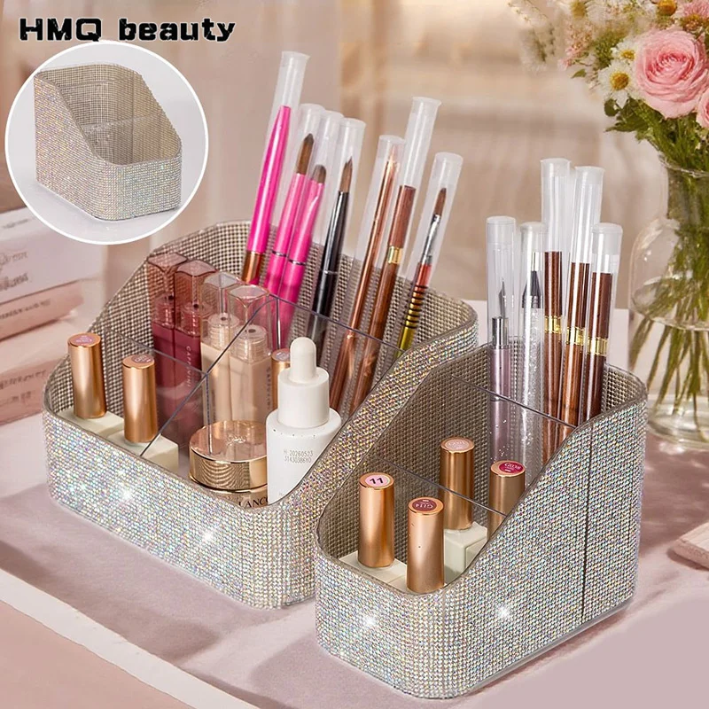 3grid Strass Make-Up Pinsel Lagerung Box Acryl Augenbraue Bleistift Eyeliner Lippenstift Display Regal Desktop Kosmetische Organizer Werkzeug